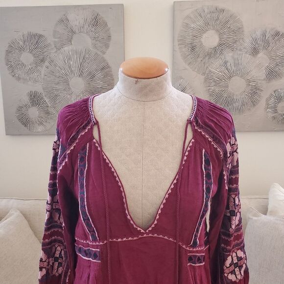 🍂 FREE PEOPLE 🍂 | 'All My Life' Embroidered Minidress - [size XS in Wine] - Picture 7 of 15